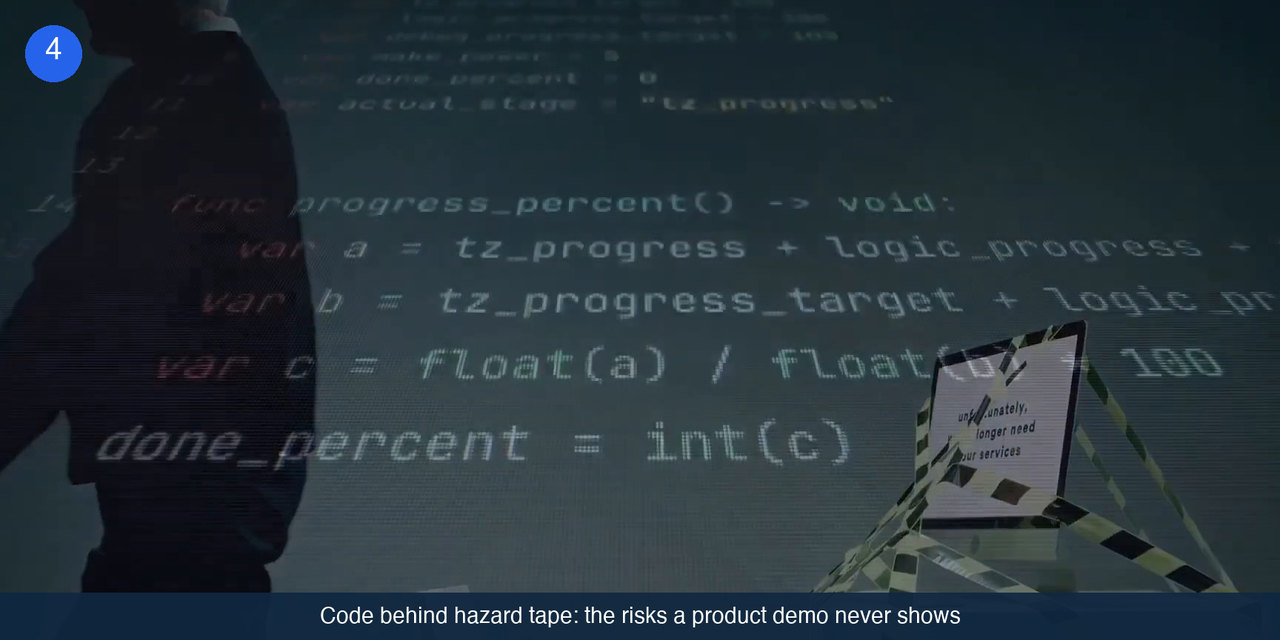 Lines of source code projected across an office wall, with a workstation cordoned off behind hazard tape.
