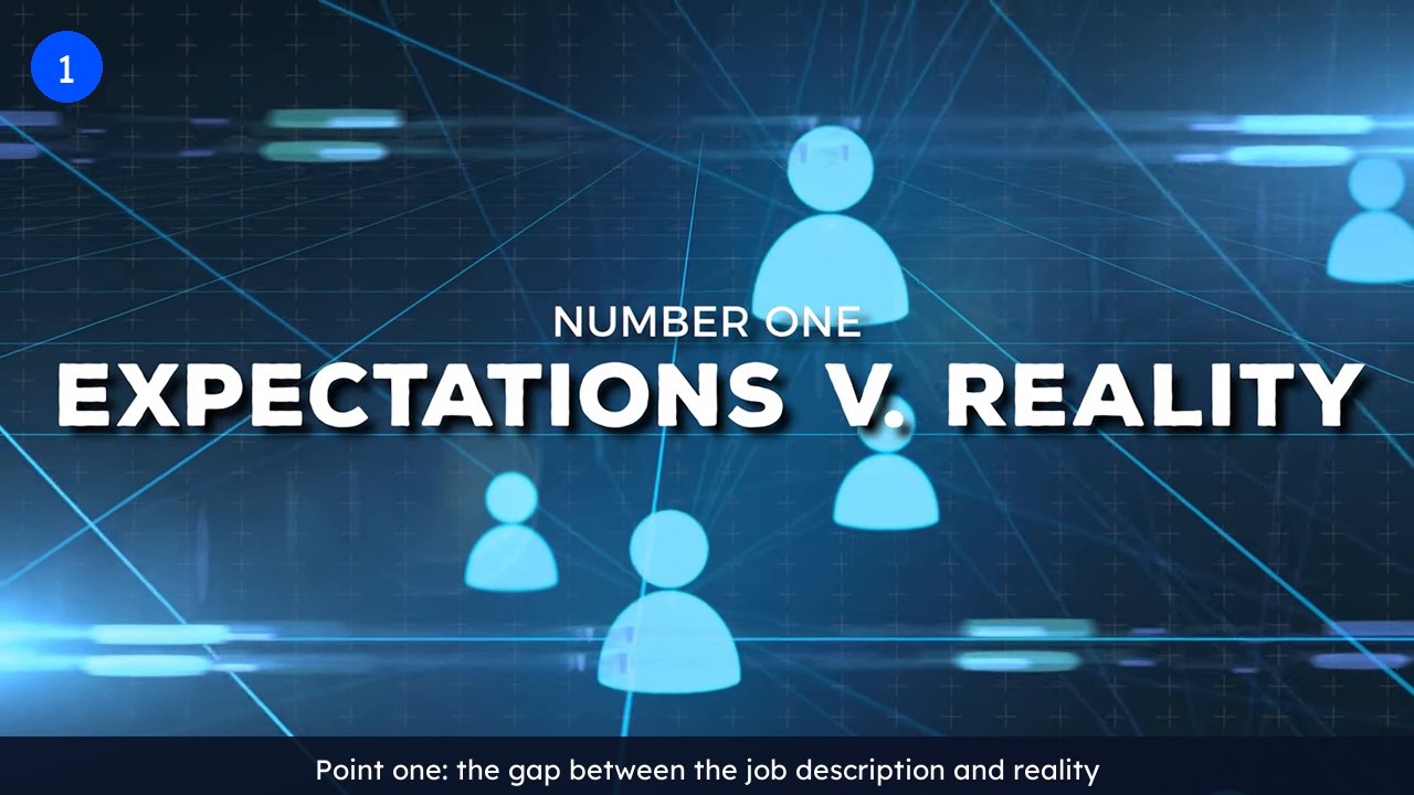 Slide reading Number One, Expectations v. Reality, illustrating why an unrealistic role spec stalls a search to hire software developers in San Diego