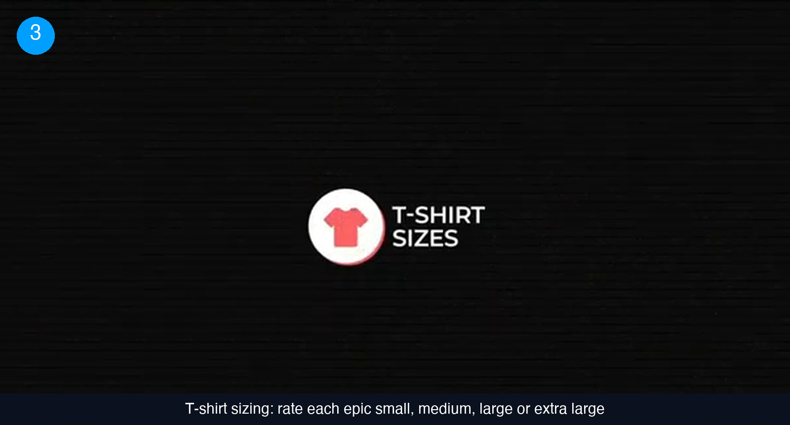 Dark slide showing a red t-shirt icon in a white circle next to the words T-SHIRT SIZES